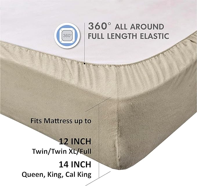 Comfort Spaces Cotton Flannel Breathable Warm Deep Pocket Sheets with Pillow Case Bedding, Cal King, Tan Solid 4 Piece - LeafyLoom