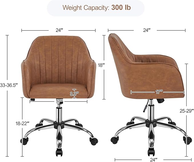 Yaheetech Modern Faux Leather Desk Chair Height Adjustable Task Chair Swivel Office Chair Makeup Chair Computer Chair Mid Back Chair Living Room Chairs with Arms Retro Brown - LeafyLoom