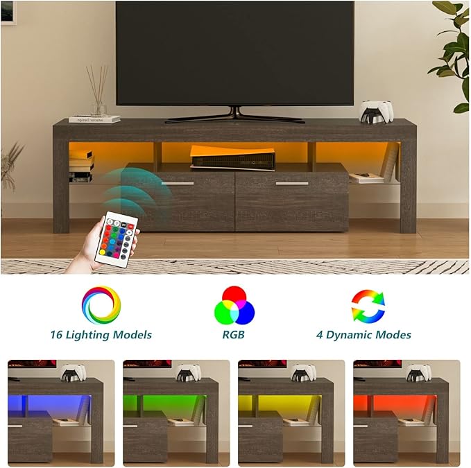 Mid Century Modern TV Stand for 40 50 55 60 65 70 Inch TV, Brown LED TV Stand with Storage Cabinet, Wood Media TV Console, TV Entertainment Center for Living Room Bedroom - LeafyLoom