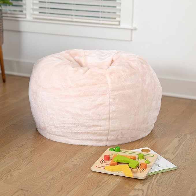 Flash Furniture Dillon Small Blush Furry Bean Bag Chair for Kids and Teens - LeafyLoom