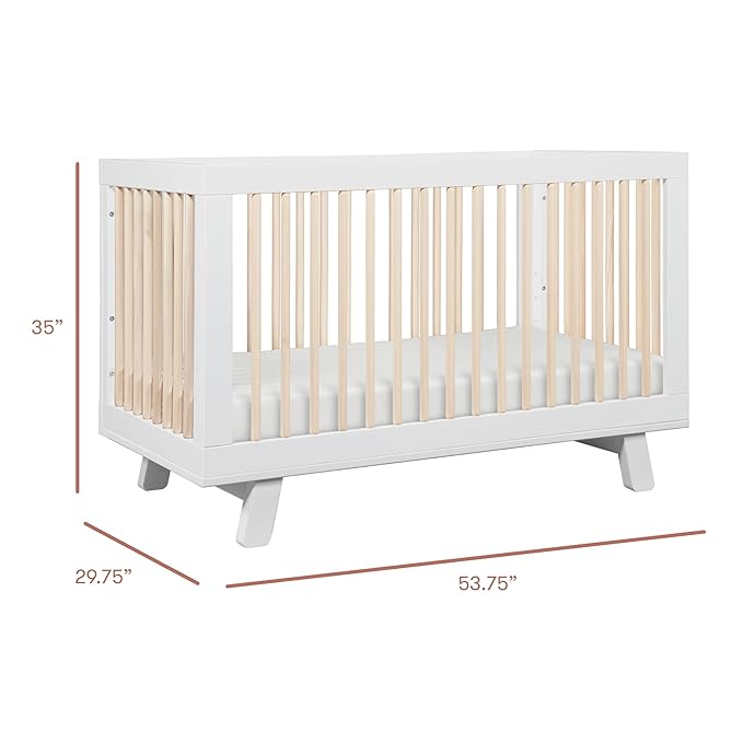 Babyletto Hudson 3-in-1 Convertible Crib with Toddler Bed Conversion Kit in White and Washed Natural, Greenguard Gold Certified - LeafyLoom