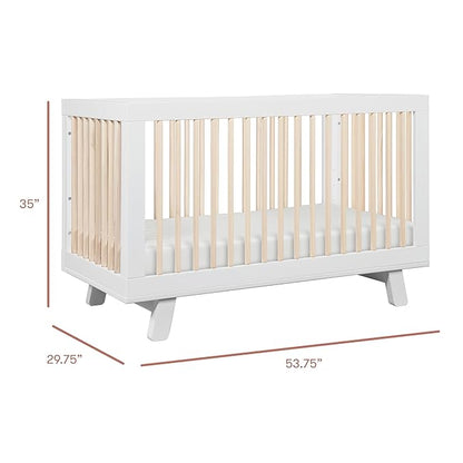 Babyletto Hudson 3-in-1 Convertible Crib with Toddler Bed Conversion Kit in White and Washed Natural, Greenguard Gold Certified - LeafyLoom