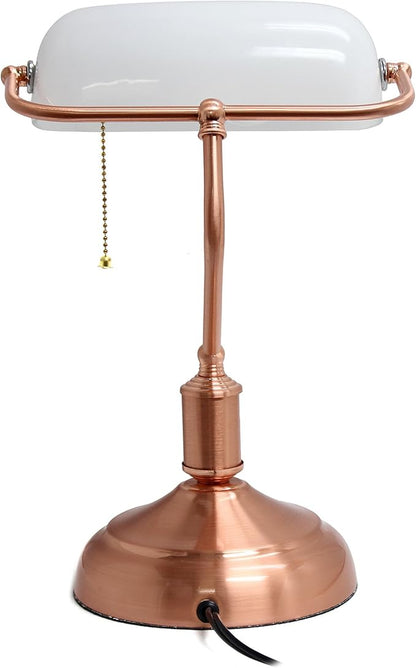 Simple Designs LT3216-RGD Executive Banker's Desk Lamp with White Glass Shade, Rose Gold - LeafyLoom