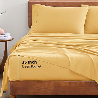 LANE LINEN 100% Organic Cotton Full Sheets Set, 4-Piece Pure Organic Cotton Percale Sheets, Long Staple Cotton Sheets, Ultra Soft Bedding Sheets, Breathable,Fits Mattress Upto 15" Deep - Cocoon - LeafyLoom