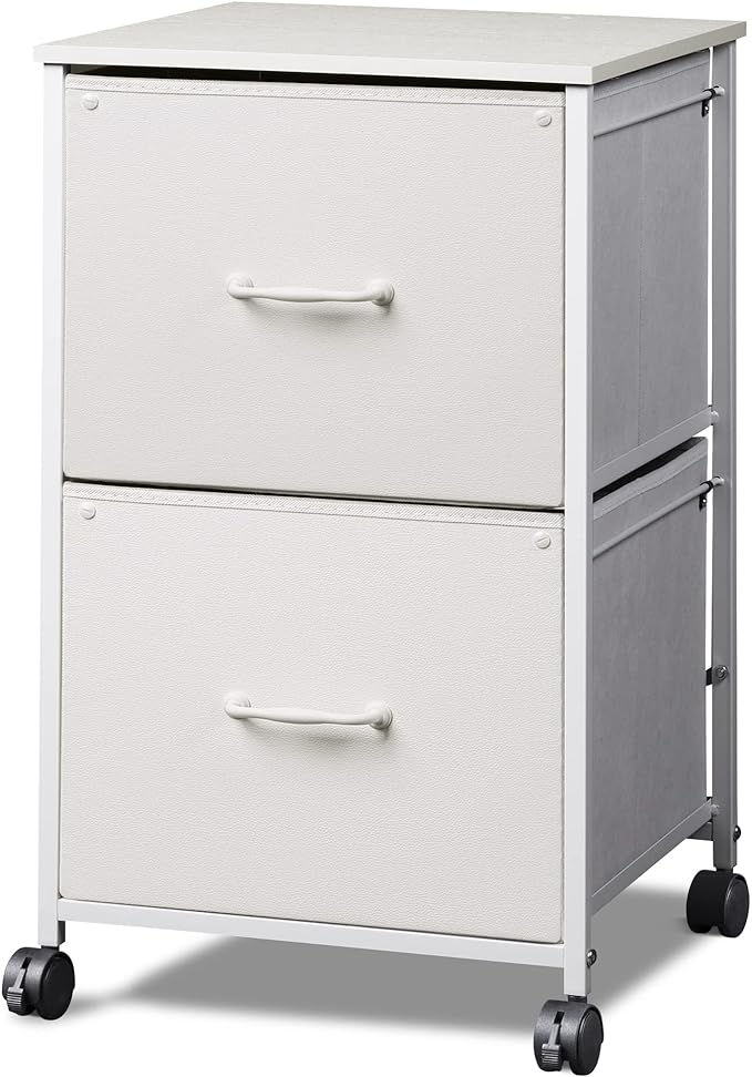 DEVAISE 2 Drawer Mobile File Cabinet, Rolling Printer Stand with Open Storage Shelf, Fabric Vertical Filing Cabinet fits A4 or Letter Size for Home Office, White - LeafyLoom