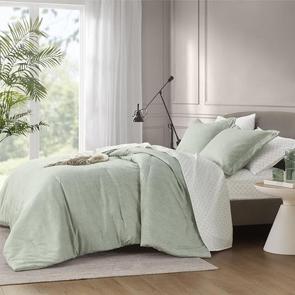 5 Pieces Twin Size Comforter Set with Sheets, Neutral Green Bed in a Bag, Modern Farmhouse Bedding Sets with Comforter, Flat & Fitted Sheet, Pillowcases & Shams - LeafyLoom