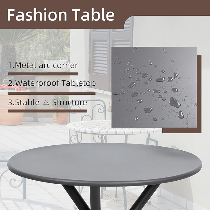 Shintenchi 3 Pieces Outdoor Patio Bistro Sets, Textilene Fabric Small Patio Furniture Set, Front Porch Chairs Conversation Set with Table for Lawn, Garden, Balcony, Poolside (Light Gray) - LeafyLoom