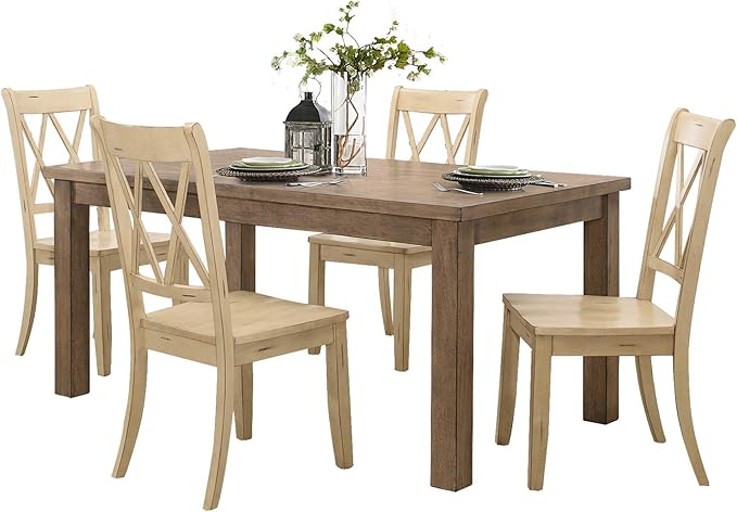 Homelegance 5-Piece Dining Set, Buttermilk - LeafyLoom