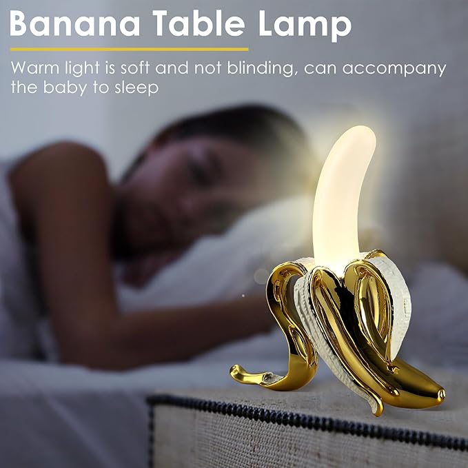 Modern Banana Table Lamp, Desk Lamp,Led Night Light Plating Resin Banana Lighting Fixture for Living Room, Bedroom,Home Office,Kids Room (Standing-Plated) - LeafyLoom