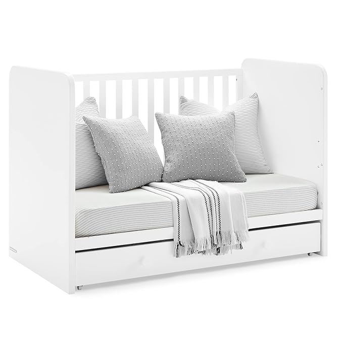 Delta Children babyGap Graham 4-in-1 Convertible Crib with Storage Drawer + Brannan Bear Bookcase with Bins + Brannan Bear Wall Shelf with 4 Hooks, Bianca White (Bundle) - LeafyLoom