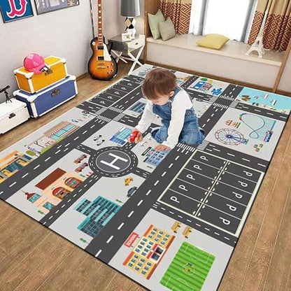 Kids Rug Play Mat Great for Playing with Cars and Toys,Educational Kid Road and Traffic City Life Carpet,Children Baby Fun Throw Rug for Bedroom Play Room,79X118Inch/200X300CM - LeafyLoom