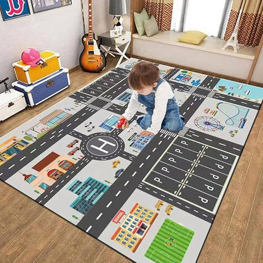 Kids Rug Play Mat Great for Playing with Cars and Toys,Educational Kid Road and Traffic City Life Carpet,Children Baby Fun Throw Rug for Bedroom Play Room,79X118Inch/200X300CM - LeafyLoom