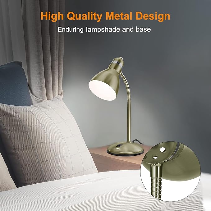 LEPOWER Metal Desk Lamp, Adjustable Goose Neck Table Lamp, Eye-Caring Study Desk Lamps for Bedroom, Study Room and Office (Bronze) - LeafyLoom