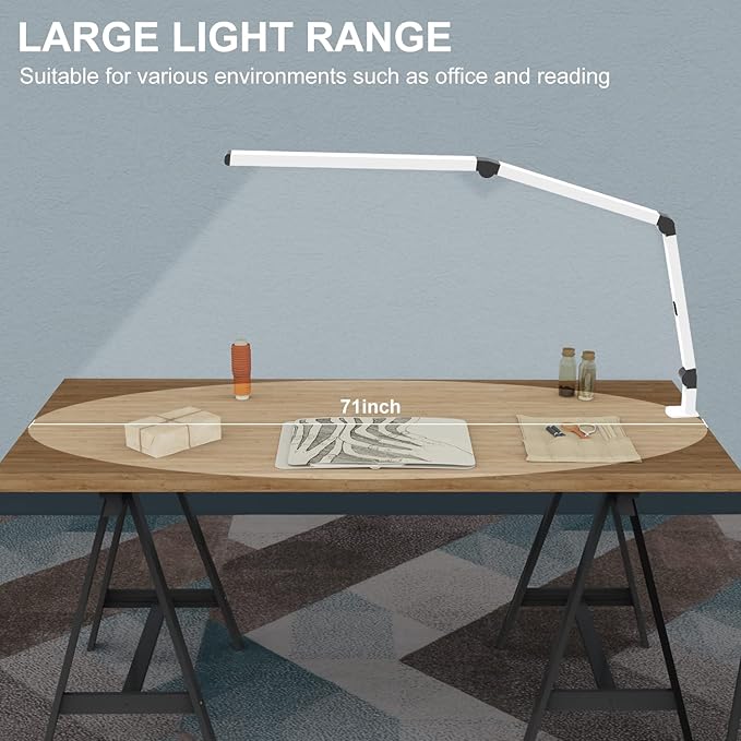 LED Desk Lamp with Clamp, Dual Light Table Lamp with Adjustable Swing Arm, Eye-Care 4 CCT Modes & 5 Brightness Levels Clip-on Table Light Architect Modern Desk Light for Home Office - LeafyLoom