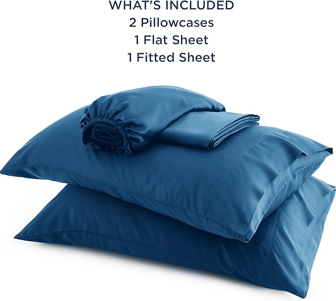 Bedsure Full Size Sheets, Cooling Sheets Full, Rayon Derived from Bamboo, Deep Pocket Up to 16", Breathable & Soft Bed Sheets, Hotel Luxury Silky Bedding Sheets & Pillowcases, Peacock Blue - LeafyLoom