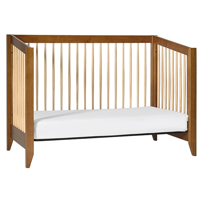 Babyletto Sprout 4-in-1 Convertible Crib with Toddler Bed Conversion Kit in Chestnut and Natural, Greenguard Gold Certified - LeafyLoom