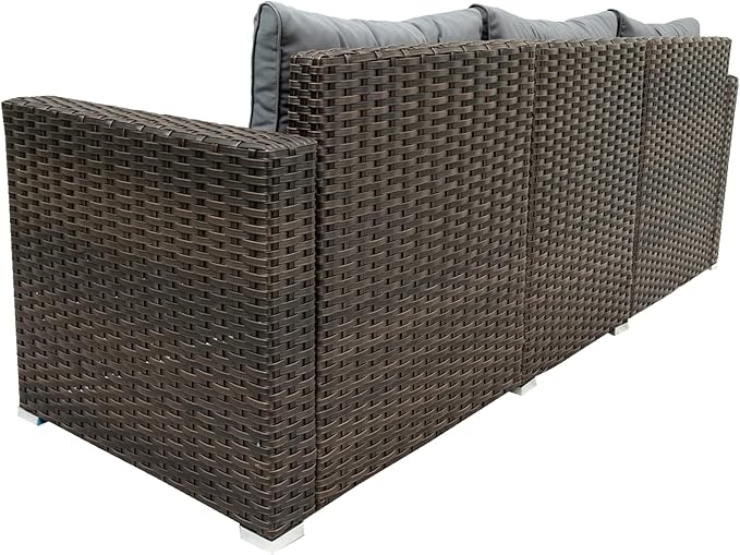 6 Piece Patio Outdoor Furniture Rattan Wicker Conversation Sofa Set with Removeable Cushions and Tempered Glass Table Top for Garden Yark, Lawn, Backyard, Brown - LeafyLoom