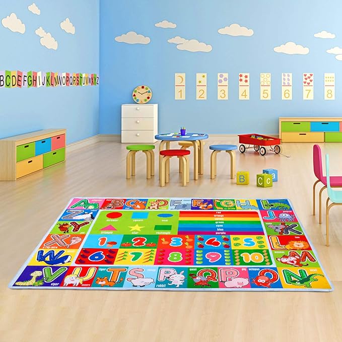 Playtime Collection ABC, Numbers and Shapes Educational Area Rug Soft Toddlers Kids Play Rug Mat Learning Mat for Classroom Bedrooms 78x59 Inch - LeafyLoom