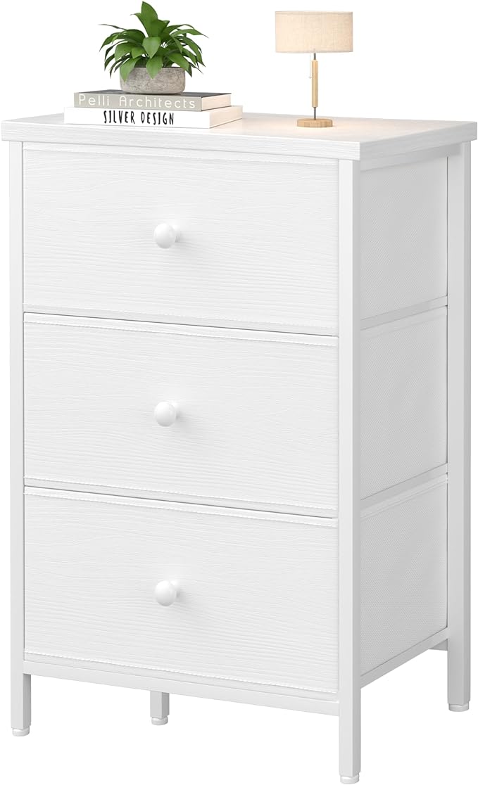 BOLUO White Night Stand with Drawers 3 Drawer Dresser for Bedroom, Tall Nightstand for Closet Dorm Modern Bedside Table - LeafyLoom