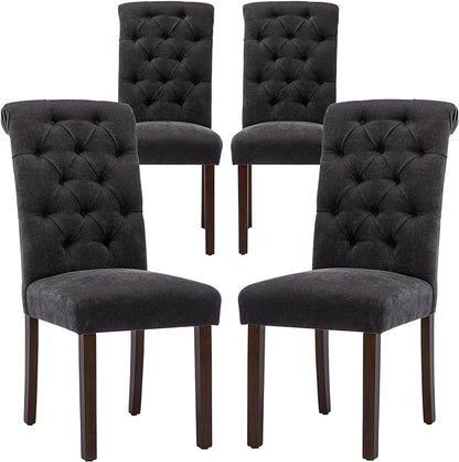 COLAMY Button Tufted Dining Chairs Set of 4, Parsons Upholstered Fabric Dining Room Chairs Kitchen Chairs with Wood Legs and Padded Seat, Black - LeafyLoom