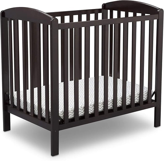 Delta Children Emery Mini Convertible Baby Crib with 2.75-inch Mattress, Dark Chocolate - LeafyLoom