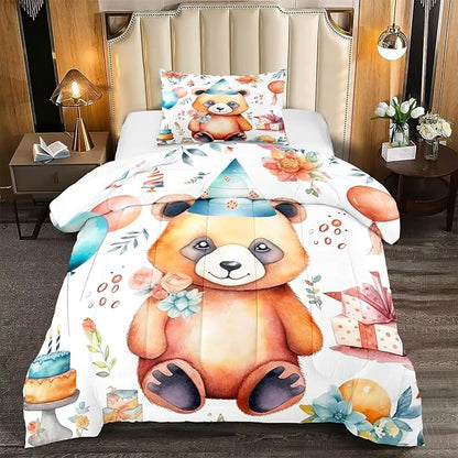 Brown Panda Twin Comforter Set - 2Pcs Cartoon Panda Twin Bedding Set for Boys Girls Kids Lovely Animals Cake Theme Comforter with 1 Quilt and 1 Pillowcase All Seasons Boys Girls Gifts, Twin Size - LeafyLoom