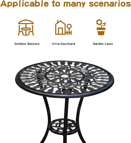 Patio Bistro Set.Rust-Resistant Cast Aluminum Bistro Table Set with Umbrella Hole for Backyard (Tulip Copper) - LeafyLoom