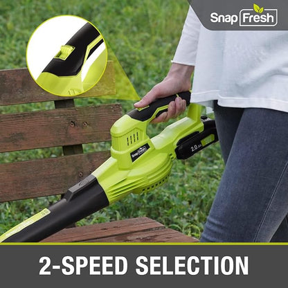 SnapFresh Leaf Blower, 20V Cordless Leaf Blower with 2.0Ah Battery & Fast Charger, 2 Speed Mode, Lightweight Electric Leaf Blower for Lawn Care, Leaf Blower for Patio Yard Sidewalk… - LeafyLoom