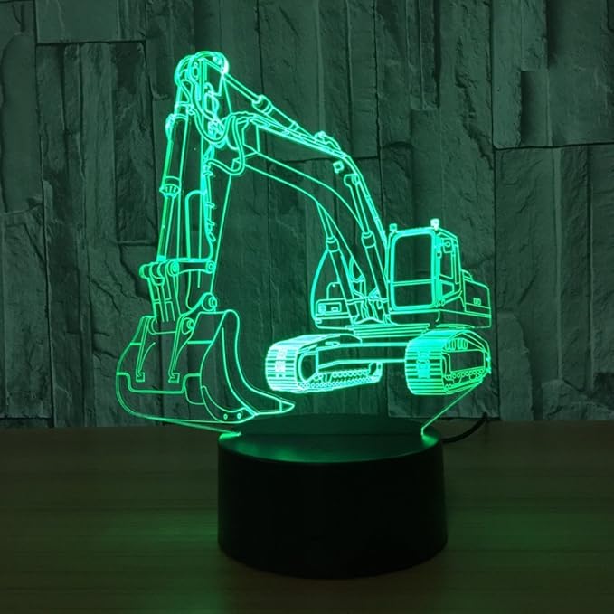 3D Excavator Night Light USB Powered Touch Switch Remote Control Decor Table Desk 3D Lamp 7/16 Color Changing Lights LED Table Lamp Xmas Home Love Brithday Children Kids Decor Toy Gift - LeafyLoom