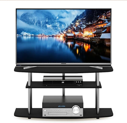 Furinno Frans Turn-N-Tube TV Stand for TV Size up to 43 Inch, 3-Tier, Black Oak - LeafyLoom