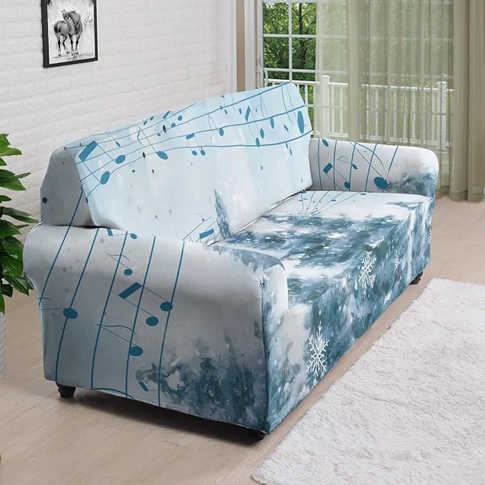 FKELYI Blue Christmas Tree Easy Going Stretch Sofa Slipcover Snow Sofa Couch Cover with Elastic Bottom Stretch Sofa Slipcovers XL FKELYI