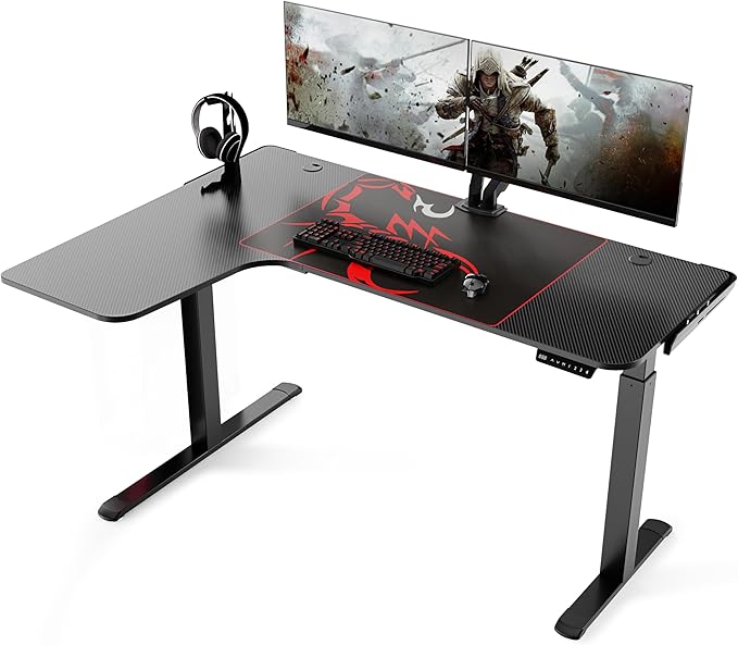 EUREKA ERGONOMIC Standing Desk L Shaped, 60 Inch Gaming Desk Electric Height Adjustable Dual Motor Rising Sit Stand Up Corner Desk for Computer Home Office, Smart Memory Preset Mousepad, Large, Left - LeafyLoom