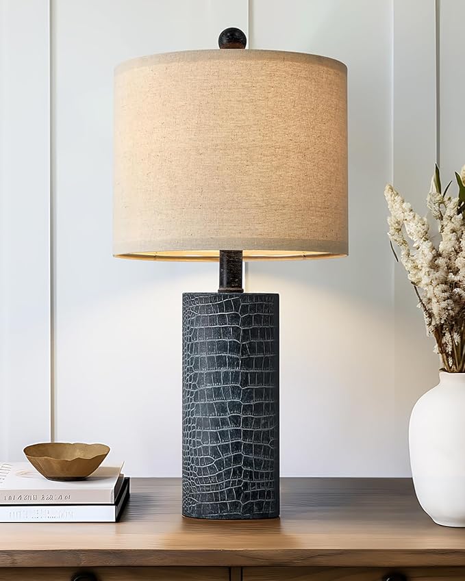 20.5" Farmhouse Lamp Single Resin Table Lamps for Living Room Bedroom Entryway Table Office Dorm Boho Nightstand Small Table Lamp Industrial End Side Table Lamps Black - LeafyLoom