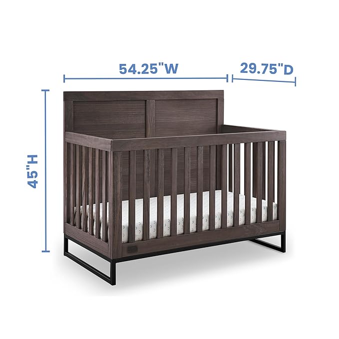 Simmons Kids Foundry 6-in-1 Convertible Baby Crib, Rustic Grey with Matte Black - LeafyLoom