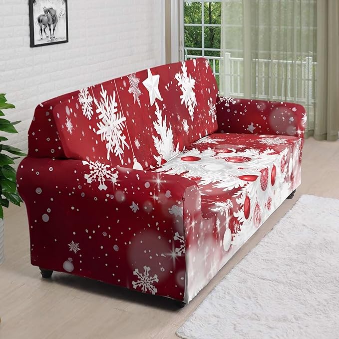 FKELYI Christmas Tree Sofa Furniture Protector Easy Going Stretch Sofa Slipcover Non-Slip Sofa Couch Cover Washable Sofa Slipcovers XL FKELYI