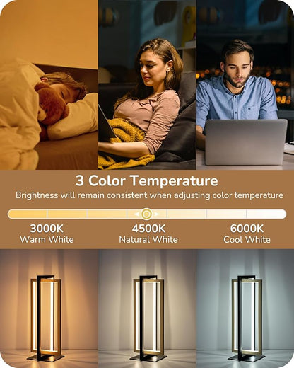 EDISHINE LED Table Lamp, Stepless Dimmable Bedside Lamp, MAX 750LM, 3 Color Temperature, Touch Switch Control Minimalist Nightstand Lamp for Living Room Bedroom Office, Dual-Frame Rectangle - LeafyLoom