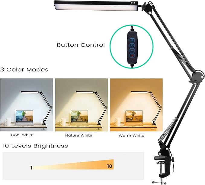 Swing Arm Desk Lamps for Architect Drafting or Computer Light, LED Bar Clamp Lamp - LeafyLoom