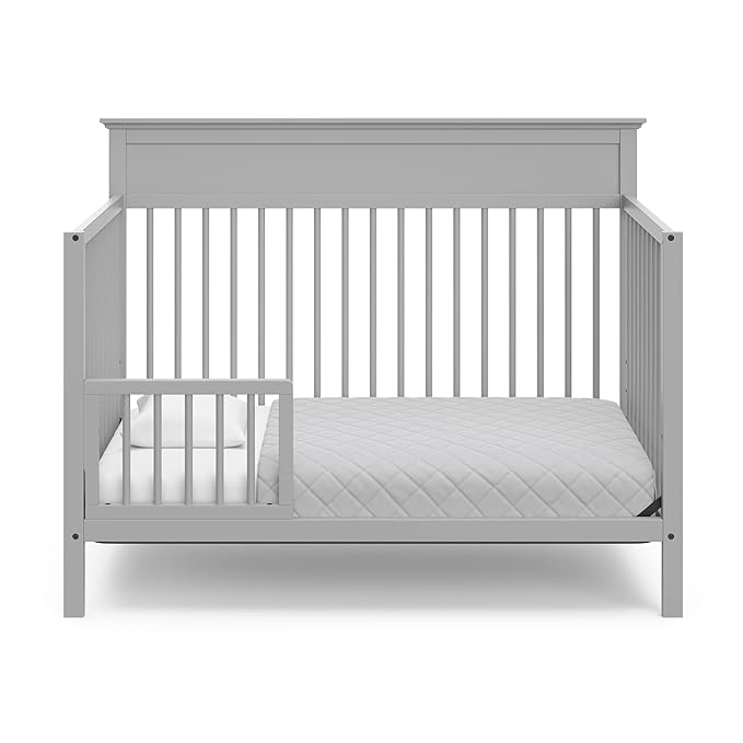 Storkcraft Carmel 5-in-1 Convertible Crib (Pebble Gray) - GREENGUARD Gold Certified, Converts to Toddler Bed & Full-Size Bed, Fits Standard Full-Size Crib Mattress, 4 Adjustable Mattress Heights - LeafyLoom