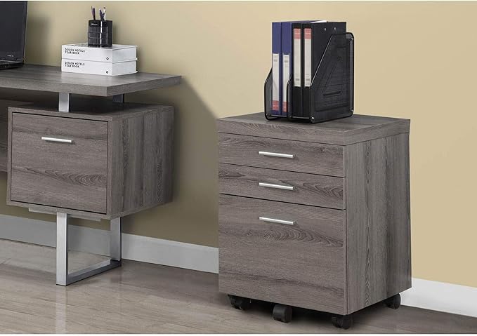 Monarch Specialties 3 Drawer File Cabinet - Filing Cabinet (Dark Taupe) - LeafyLoom