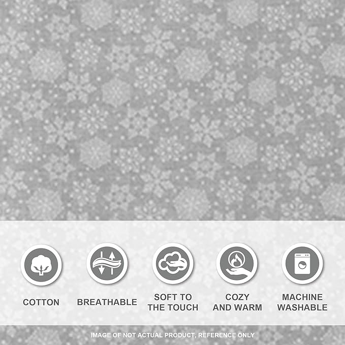 Comfort Spaces Cotton Flannel Breathable Warm Deep Pocket Sheets with Pillow Case Bedding, Cal King, Grey Snowflakes 4 Piece - LeafyLoom