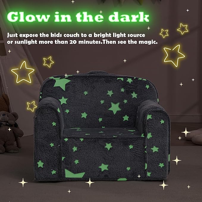 Comfy Toddler Chair Kids Chair,Toddler Foam Chair,Kids Armchair Toddler Couch Baby Kids Sofa Reading Chair with Glow in The Dark(Glow Star) - LeafyLoom