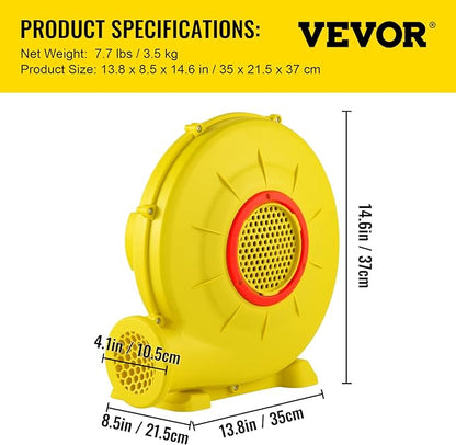 VEVOR Air Blower, 450W 0.6HP Inflatable Blower, Portable and Powerful Bounce House Blower, 1750Pa Commercial Air Blower Pump Fan, Used for Inflatable Bouncy Castle and Jump Slides, Yellow - LeafyLoom