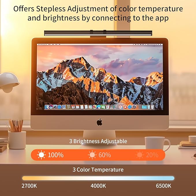 RGB Monitor Light Bar, LED Dual Light Source Adjustable Cool Mix Warm Light Color Temperature Eye Protection Anti-Glare Desk Lamp Touch Control for Home Office PC Computer Work with Alexa - LeafyLoom