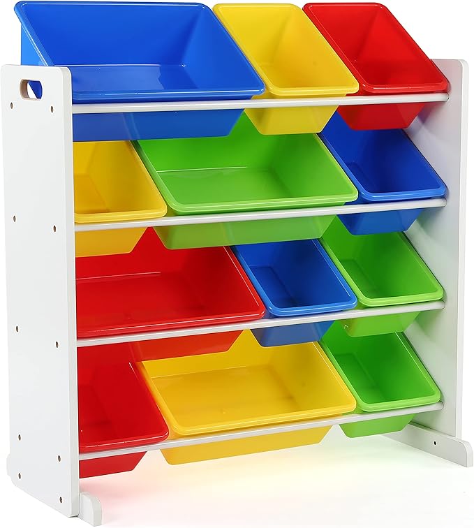 Humble Crew, White/Primary Kids' Toy Storage Organizer with 12 Plastic Bins - LeafyLoom