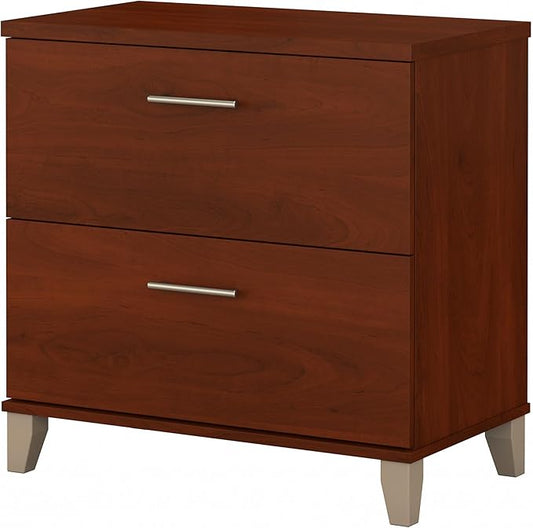 Bush Furniture Somerset 2 Drawer Lateral File Cabinet | Letter, Legal, and A4-size Document Storage for Home Office, 30W x 17D x 29H, Hansen Cherry - LeafyLoom