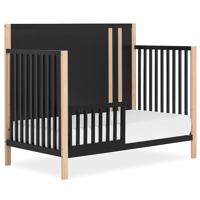 Convertible Crib Toddler Guard Rail in Matte Black Vintage, Converts Cribs to Toddler Beds, Solid Wood Construction - LeafyLoom