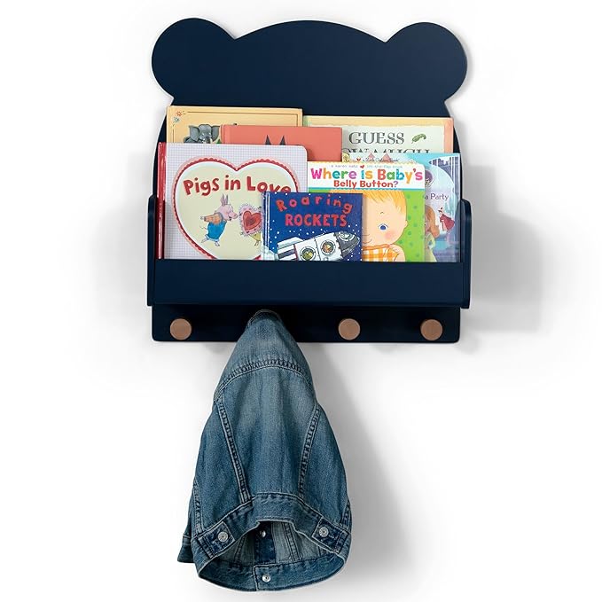 Delta Children babyGap Charlie 6-in-1 Convertible Crib + Brannan Bear Bookcase with Bins + Brannan Bear Wall Shelf with 4 Hooks, Navy (Bundle) - LeafyLoom