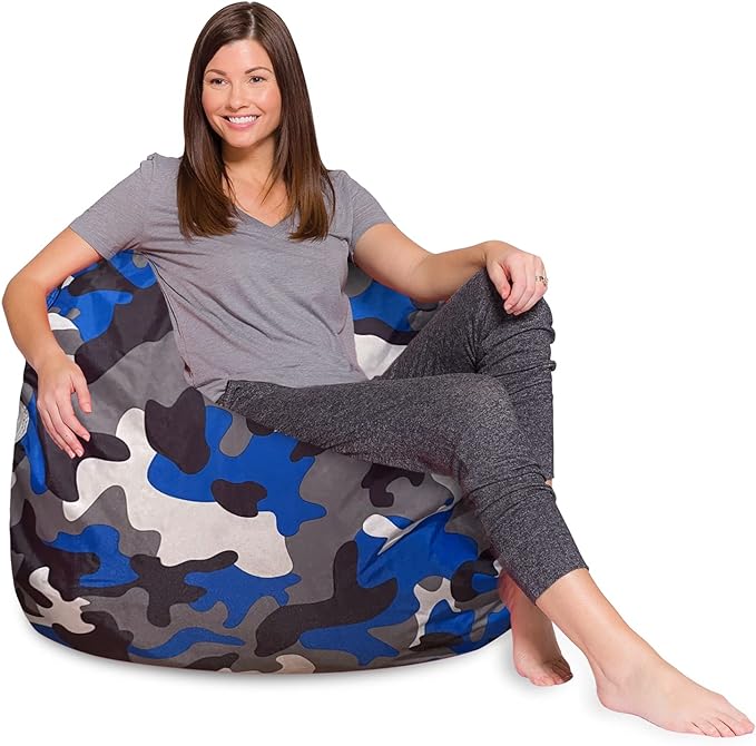 Posh Creations Bean Bag Chair for Kids, Teens, and Adults Includes Removable and Machine Washable Cover, Soft Nylon - Camo Blue and Brown, 48in - X-Large - LeafyLoom