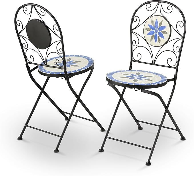 Alpine Corporation Blue and Beige Mosaic Bistro Set, 3-Piece - LeafyLoom