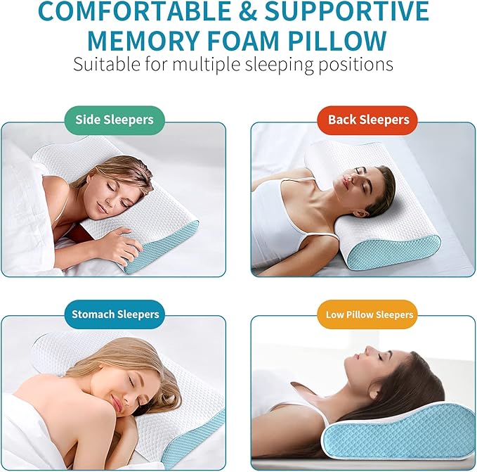 Memory Foam Pillows Neck Pillow Bed Pillow for Sleeping Ergonomic Cervical Contour Pillow for Side Back Stomach Sleeper for Neck and Shoulder Pain - LeafyLoom